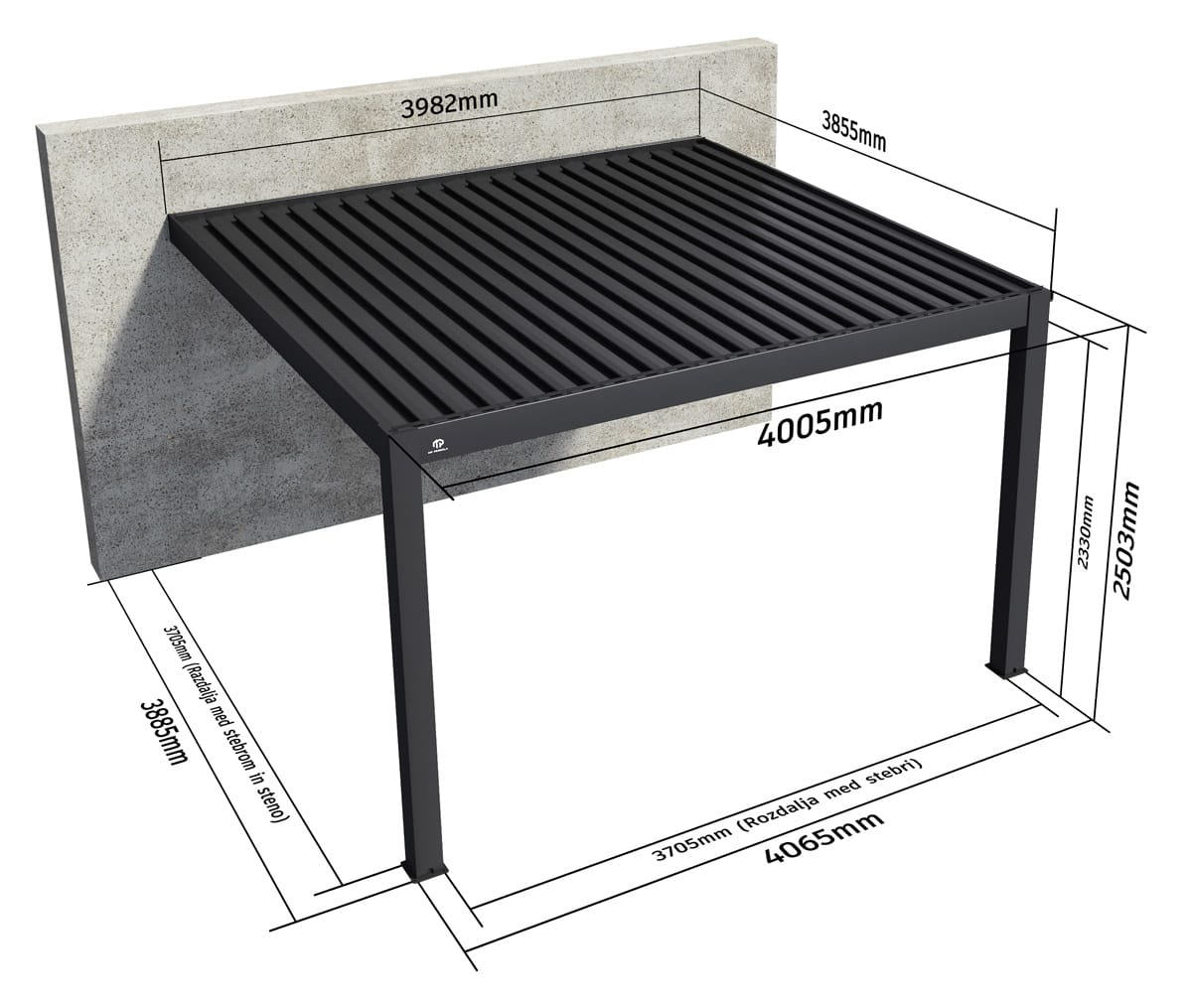 MP pergola stenska bioklimatska pergola 4x4m